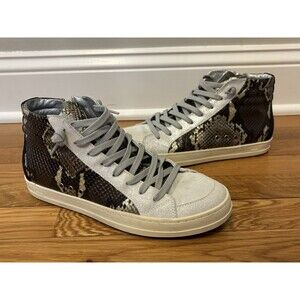 P448 Shoes Size 39 Multicolor Snake Print Leather High Top Zip Sneakers Glitter